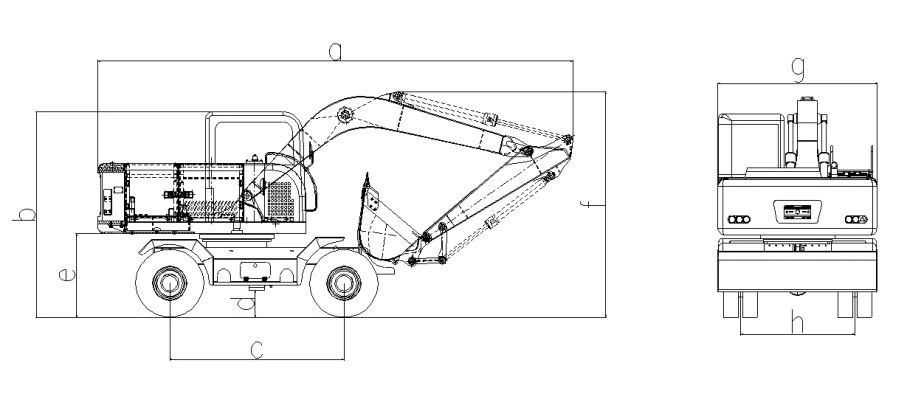 extended-range tire hydraulic excavator machine size